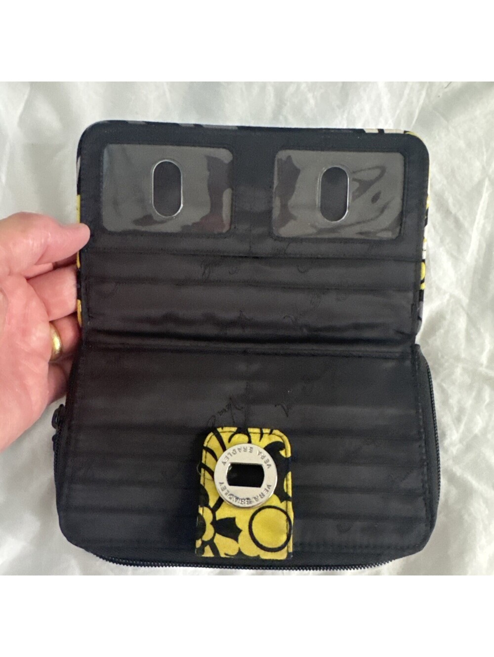 Vera Bradley Baroque Turnlock Wallet Organizer Black White Yellow Floral Retired - Picture 6 of 7